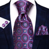 Hi-Tie Purple Lilac Floral Striped Silk Elegant Tie For Men Groom Wedding Men Necktie Pocket Square Cufflink Accessory Wholesale