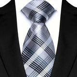 Luxury 8CM Mens Necktie Gray Sliver Color Dot Stripes Solid Tie For Man Groom Jacquard Woven Neck Tie For Business Wedding Party