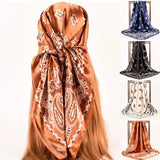 90x90cm Hijab Paisley Print Hair Head Scarves Bandana Satin Cashew Flower Big Square Silk Scarves Scarf Foulard Neckerchief