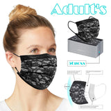 50pcs Mask Adult Net Yarn Flowers Four-Layer Disposable Protective Printing Mask Mouth Face Mask Breathable Earloops