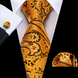 Barry.Wang Orange Silk Men Tie Hanky Cufflinks Set Jacquard Pink Purple Salmon Gold Necktie for Male Wedding Business Party Gift