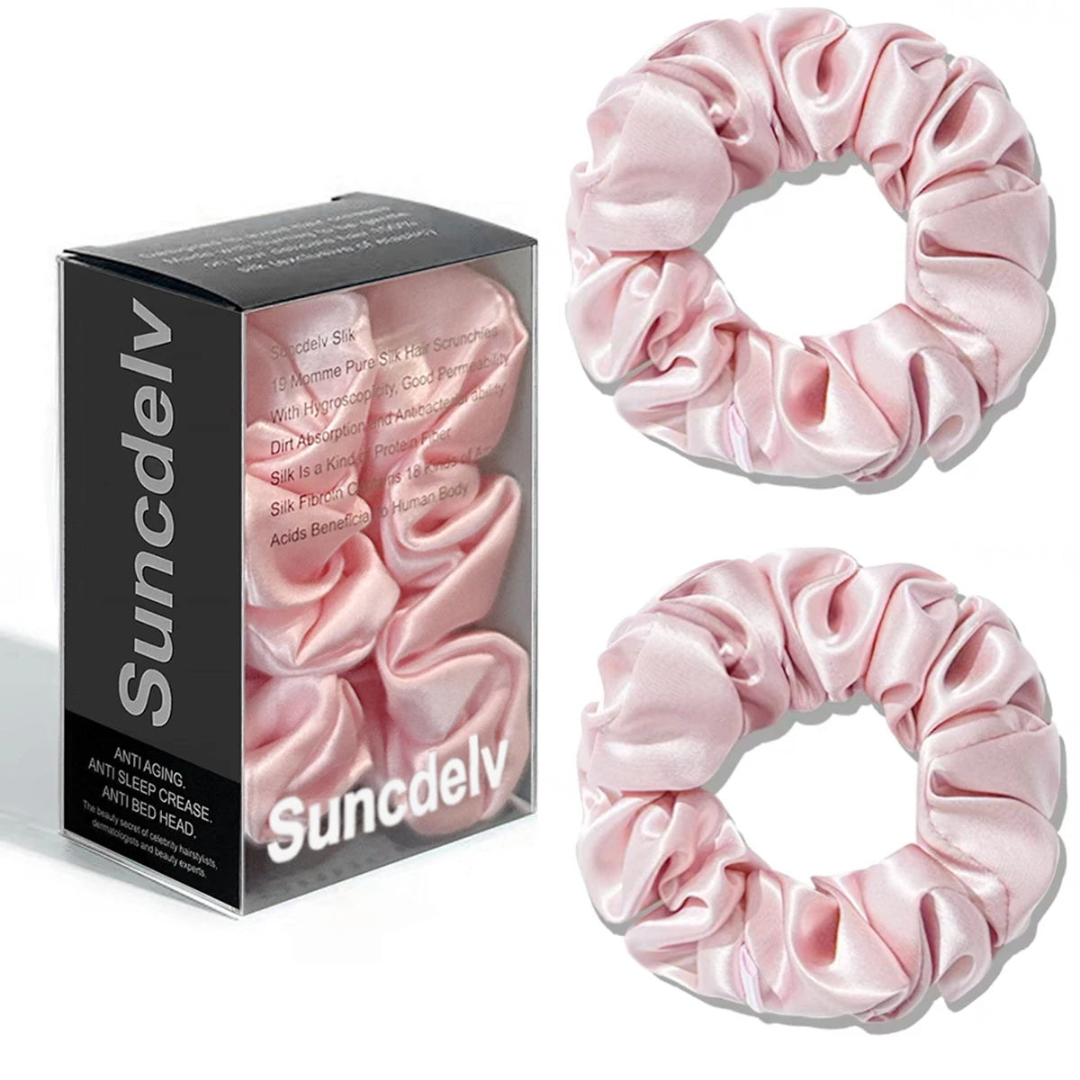 2PCS 3.5CM Mulberry Silk Scrunchies Women Grils Hair Ties for Hair Sleep No Damage Hairband Curly Hair Elastics Ponytail Holder