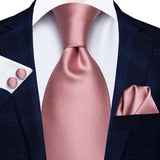 Hi-Tie Designer Dusty Pink Solid Silk Wedding Tie For Men Hankerchief Cufflink Set Gift Men Necktie Fashion Business Party