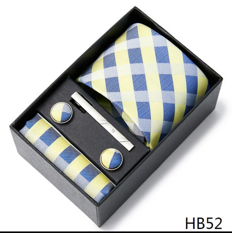 2023 New Style Wedding Gift Tie Pocket Squares Set Necktie Box Men Solid Black Suit Accessories Fit Wedding