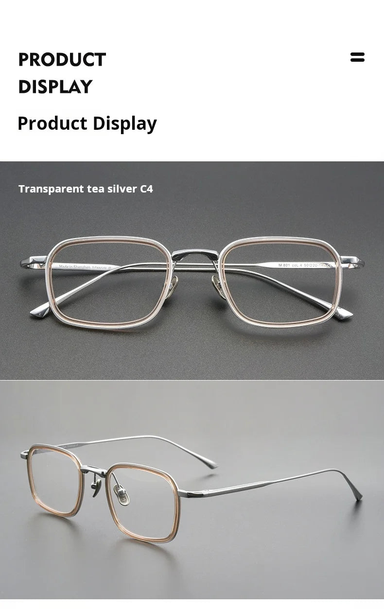 TFTB Retro All Pure Titanium Men's Glasses Luxury Square Small Framework Ultralight Optical Prescription Eyeglasses Frame 142mm
