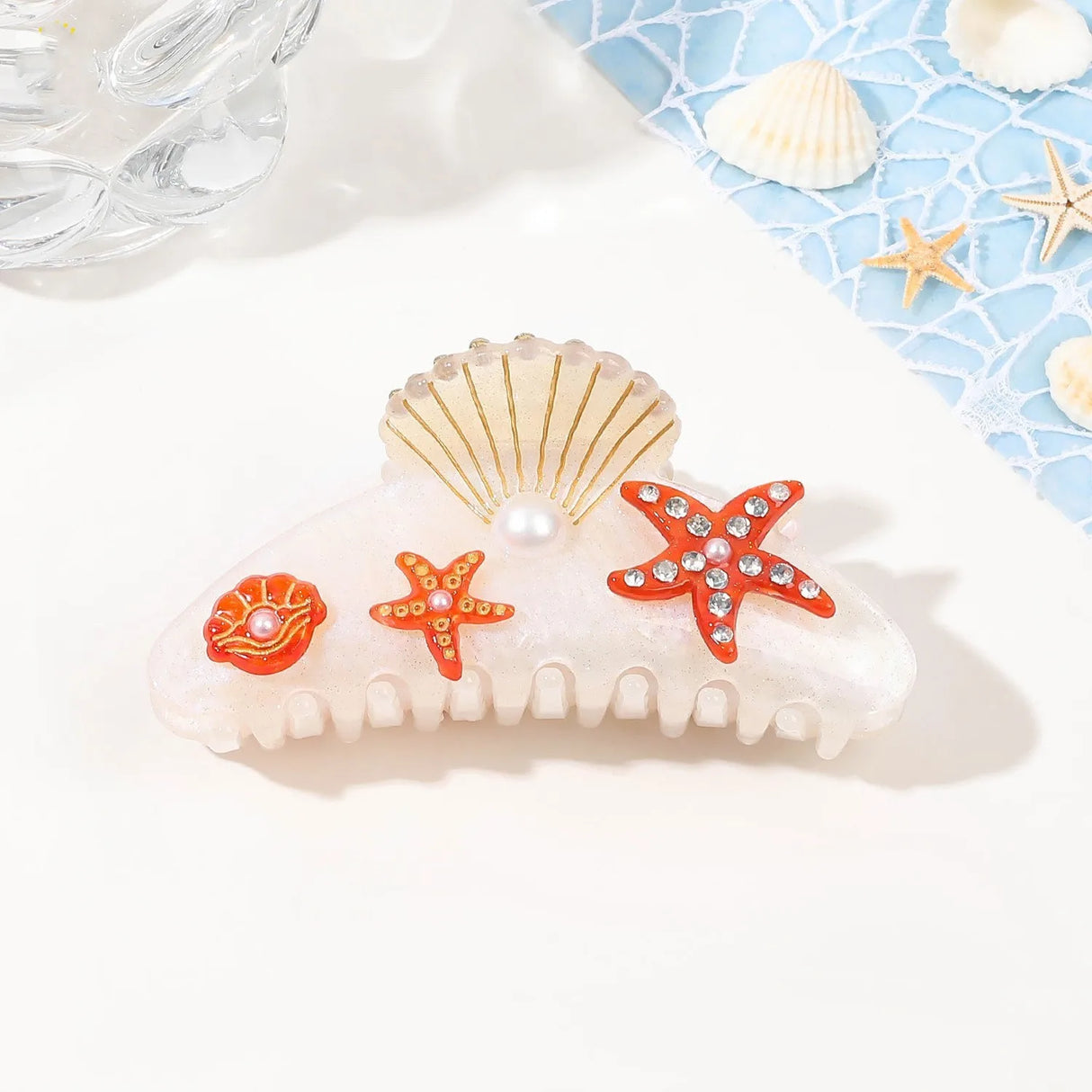 YHJ Starfish Hair Claw for Women Rhinestone Acetate Claw Clip Vacation Jewelry Hair Clip Trendy Claw Clips Hair Accessories