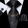 Hi-Tie Business Black Luxury Plaid Mens Tie Silk Neckties  Fashion Tie Chain Hanky Cufflinks Set Design Gift For Men Wedding