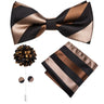Hi-Tie Luxury Gold Silk Bow Ties for Men Fashion Men's Yellow Bowtie Handkerchief Cufflinks Brooch Set butterfly  Wedding Set