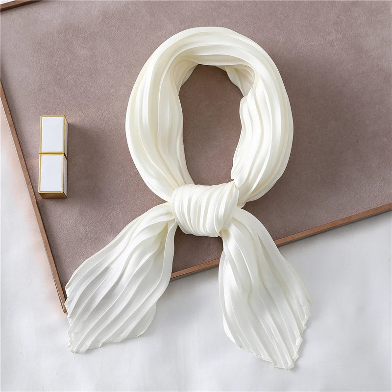 Solid Crinkle Hair Scarf Women Silk Feeling Neck Tie Shawl Wraps Female Headbands Foulard Wrsit Echarpe Bandana Accessores