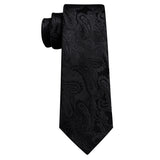 Business Black Silk Ties For Men Classic Solid High Quality Woven Pocket Square Cufflinks Sets Party Formal Designer Barry.Wang