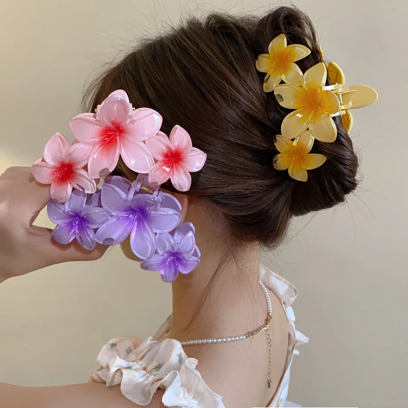 Dopamine Sunflower Shark Clip Sweet Gradient Flower Grab Clip Ponytail Braid Hair Clip for Girls Beach Vacation Hairstyles