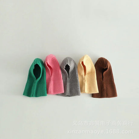 Fashion Children Soft Solid Colour Cap Scarf all-in-one Autumn Winter Thickened Knitted Ear Protection Cap Warm Hooded Warm