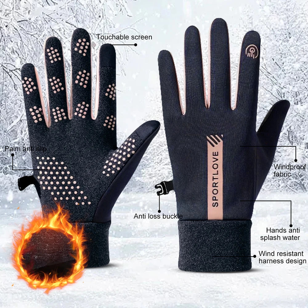 1Pair Winter Waterproof Windproof Non-slip Touch Screen Warm Gloves, For Outdoor Cycling, Driving, Skiing