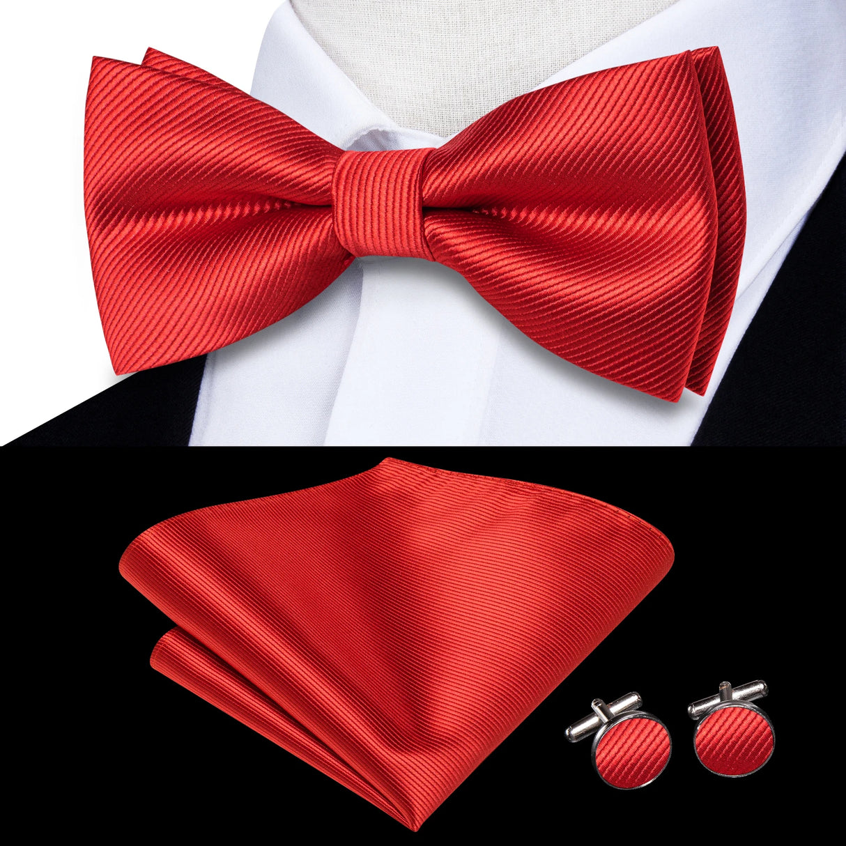 Dropshipping Solid Silk Mens Bow Tie Hanky Cufflinks Set Pre-tied Butterfly Knot Bowtie Wholesale for Male Wedding Business