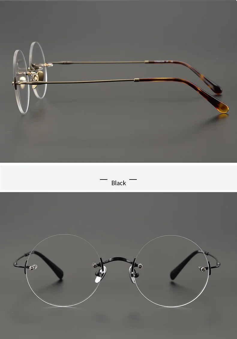 2024 Pure Titanium Round Rimless Glasses Frame Simple Fashion Men Women Small Faces Eyeglasses Light Weight Frameless Spectacles