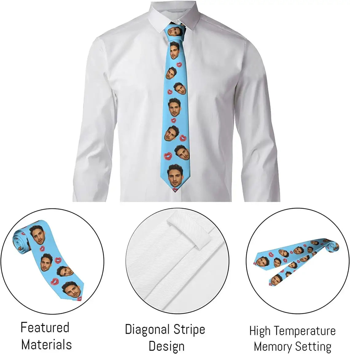 Customized Face Tie Your Picture Pet Child Personalized Funny Necktie Party Wedding Dinner Shirt Suit Accessories Gift Cosplay