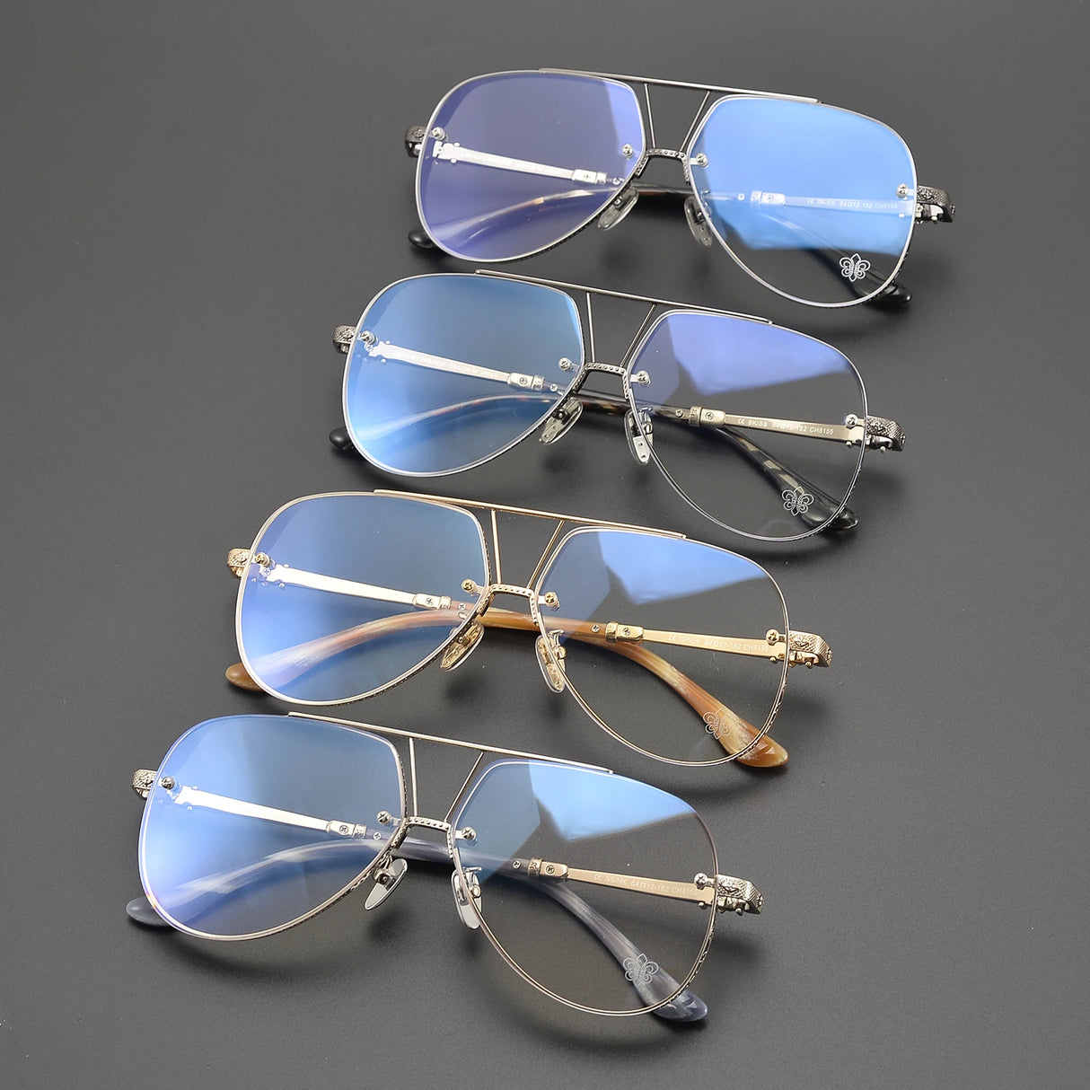 Anti Blue Light Lenses Titanium Eyeglass Frame Rectangular Full Frame Fashionable Carved Optical Prescription Glasses Unisex