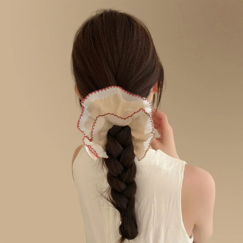 Women Lace Hair Scrunchies Girls Elastic Hair Bands Ponytail Holders Tie Hair Hoop Large Plaid Scrunchy Rubber Bands Headwear