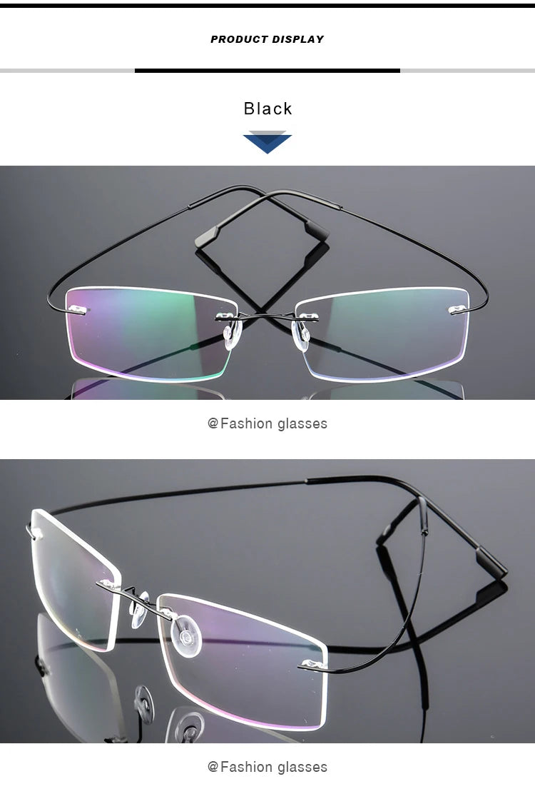 Titanium Alloy Ultra-Elastic Frameless Metal Glasses Frame for Men and Women, Rimless Myopia Prescription Glass Frames FJ868