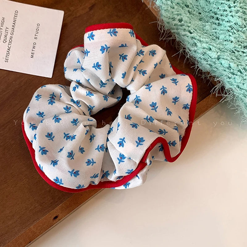 Beautiful Embroidered Large Scrunchies Elastic Hair Bands Hair Ties Women Sweet Hair Accessories Ponytail Holder Head Rope