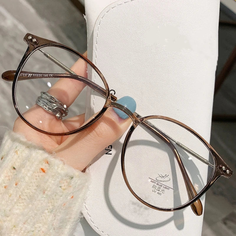 Round Blue Light Blocking Short Sighted Eyewear Luxury Ladies Myopia Glasses Unisex Fashion Women's Minus Sight Eyeglasses -4.0