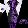 Barry.Wang Purple Lilac Lavender Silk Mens Tie Handkerchief Cufflink Set Jacquard Floral Necktie for Male Wedding Business Party