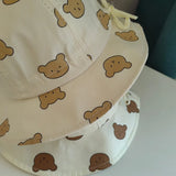 Korea Cotton Baby Bucket Hat with Ears Boys Girls Cute Cartoon Bear Breathable Sun Fisherman's Hat Kids Outdoor Child Panama Cap