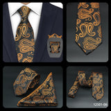 Luxury 7CM Mens Necktie Paisley Ties For Man Groomsman Jacquard Woven Gold Orange Color Neck Tie Business Party