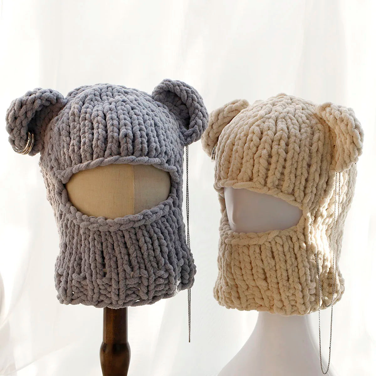 HOT sale 3D Ear Hat Halloween Hat Metal chain hat Handmade crochet hat Knitted hat skiing cap mask hat Winter women hat warm hat