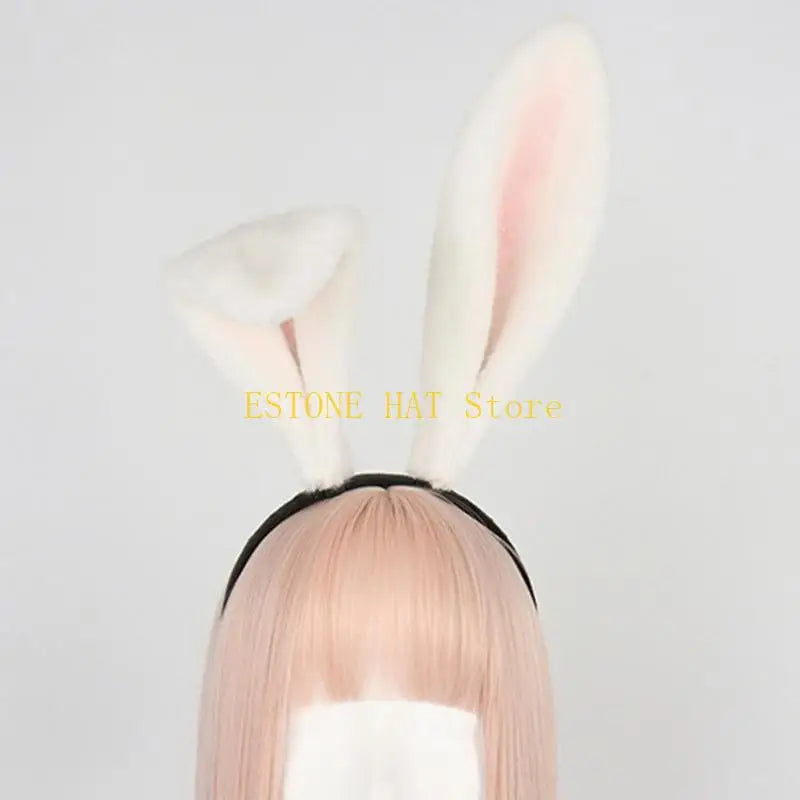 49MF Lovely Bunny Ear Hair Hoop Hair Holder Live Broadcasting Spring Cosplay Party Headwear for Teens Woman