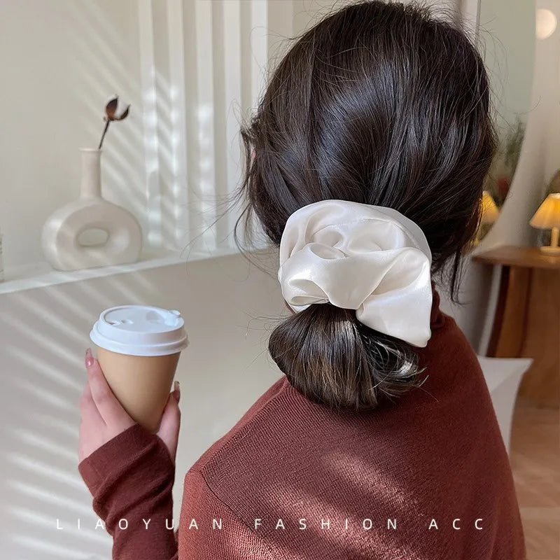 Korean Woman Big Elegant Silk Elastics Hair Band Girls Solid Color Scrunchies Hair Ties Ladies Ponytail Hold Hair Accessories