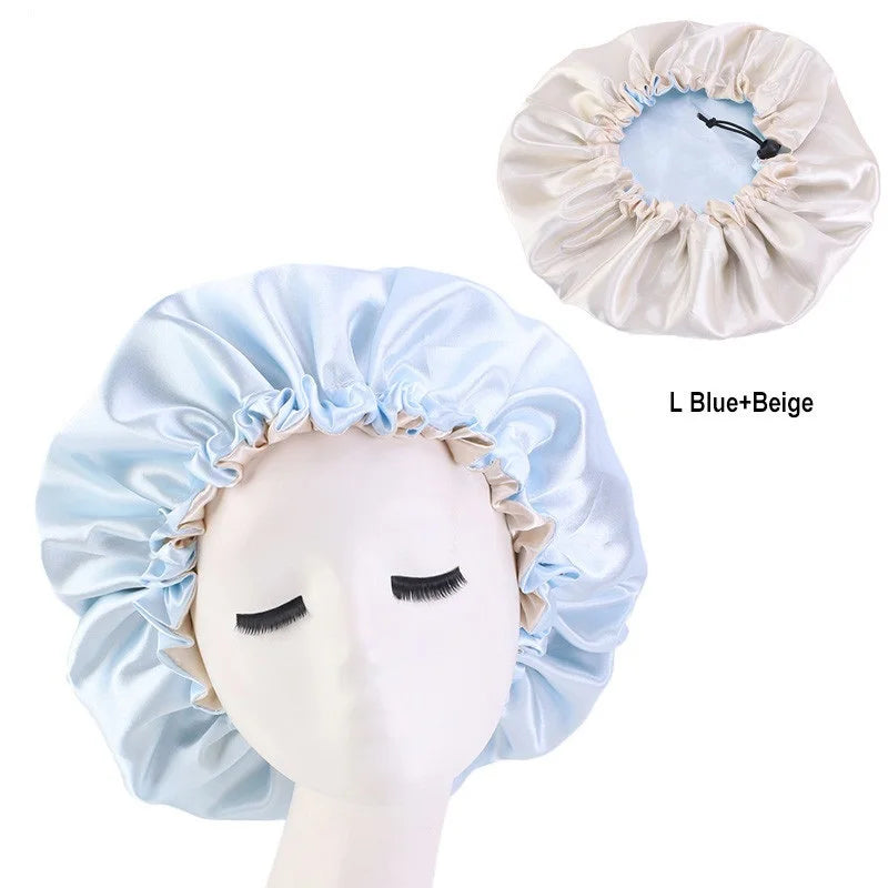 Double-Sided Sleeping Hat Adjustable Nightcap Bathing Hat Girl Sleep Protector Tool