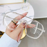 Blue Light Blocking Eye Protection Myopia Eyeglasses Fashion Double Beam Metal Glasses Women Trend Retro Plain Face Eyewear Men