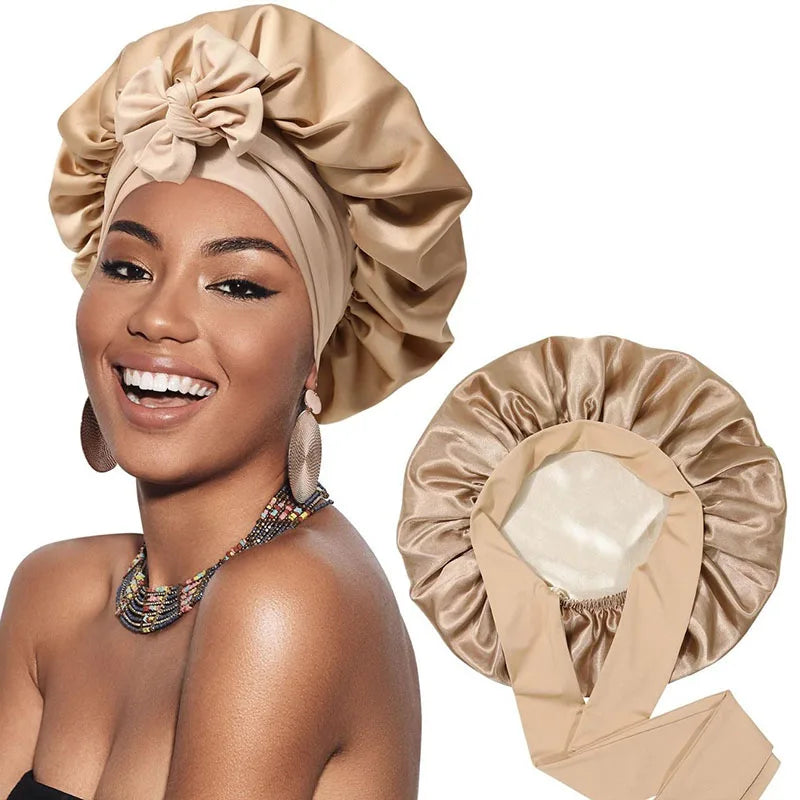 Double Layer Satin Hair Cap For Sleeping Bonnets For Women Round Haircare Women Headwear Night Hat Reversible Head Cover