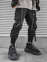 Joggers Cargo Pants for Men Casual Hip Hop Hit Color Pocket Male Trousers Sweatpants Streetwear Ribbons Techwear Pants