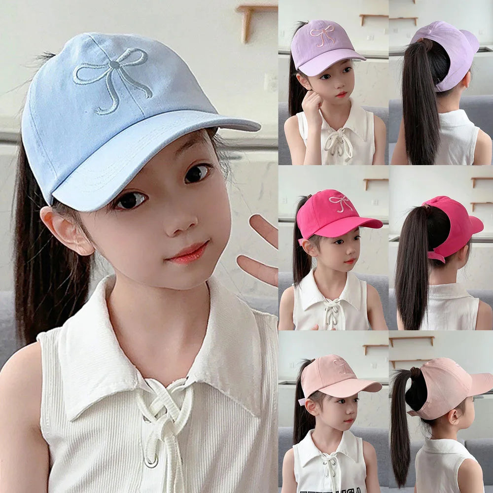 Kids Baseball Caps  Children Love Embroidery Breathable High Ponytail Baseball Caps Adjustable Summer UV Protection Snapback Hat