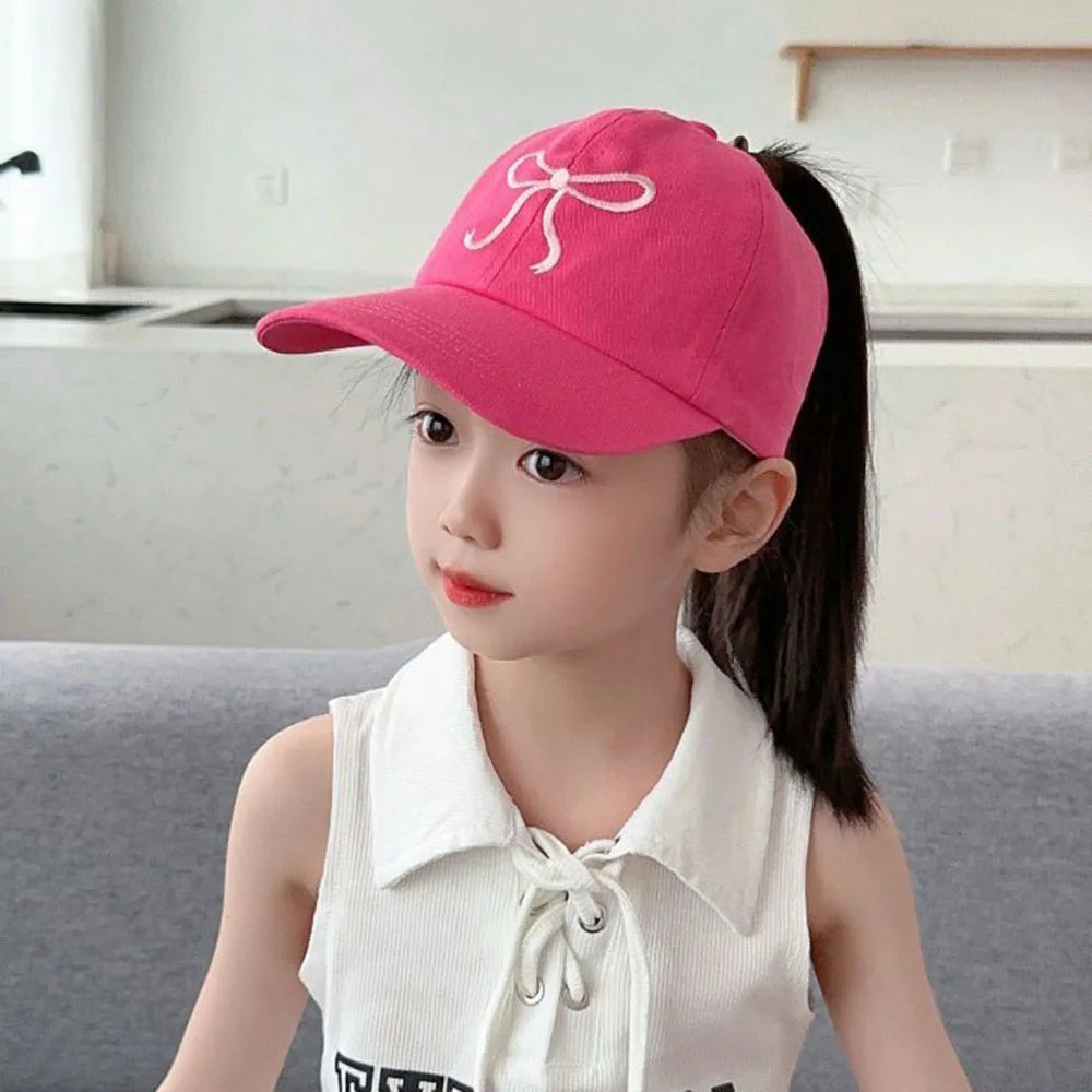 Sweet Bow Baby Girl Baseball Caps Pink White Children Sun Hat High Ponytail Kids Boy Sun Hats Adjustable Outdoor Travel Caps New