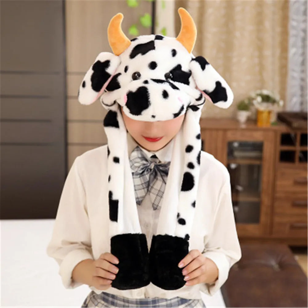 Women Girls Soft Warm Moving Jumping Rabbit Pinch Airbag Animals Ear Hat Funny Cap Plush
