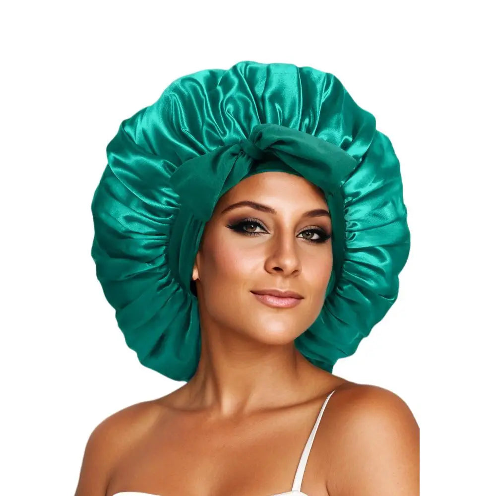 New Satin Sleeping Cap For Women Solid Wide Band Stretch Head Tie Silky Bonnet Edge Wrap Nightcap Hair Care Shower Head Cover