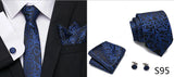 Luxury Tie Handkerchief Pocket Squares Cufflink Set Necktie For Men Blue Red Clothing Accessories