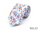 New Chic Floral Tie For Men Women 100% Cotton Beautiful Elegant Flower Necktie White Blue Narrow Skinny Wedding Casual Cravat