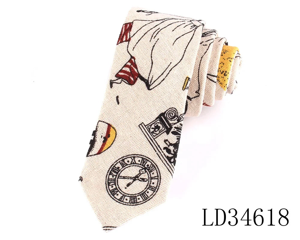 CartoonSkinny Tie For Men Women Narrow Neck Tie For Wedding Casual Cartoon Neckties Classic Suits Slim Cotton Linen Neck Ties