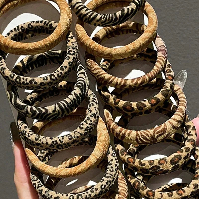 High Elasticity Universal Leopard Print Elastic Hair Scrunchie Ties for Women Girls Ponytail Holder Hair Rings Rope Accessories