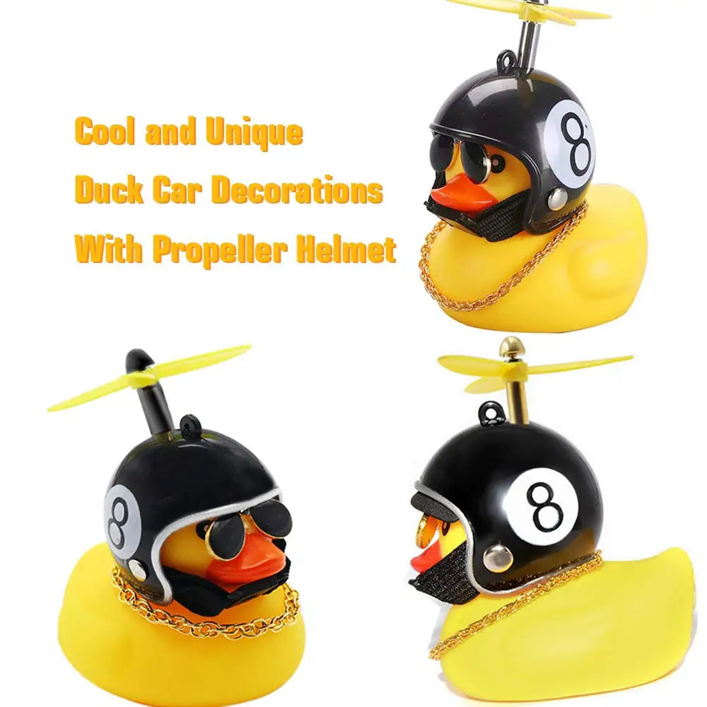 Rubber Duck Toy Car Ornaments Yellow Duck Car Dashboard Decorations Motor Accessories Yellow Duck Ornaments with Helmet for Bike