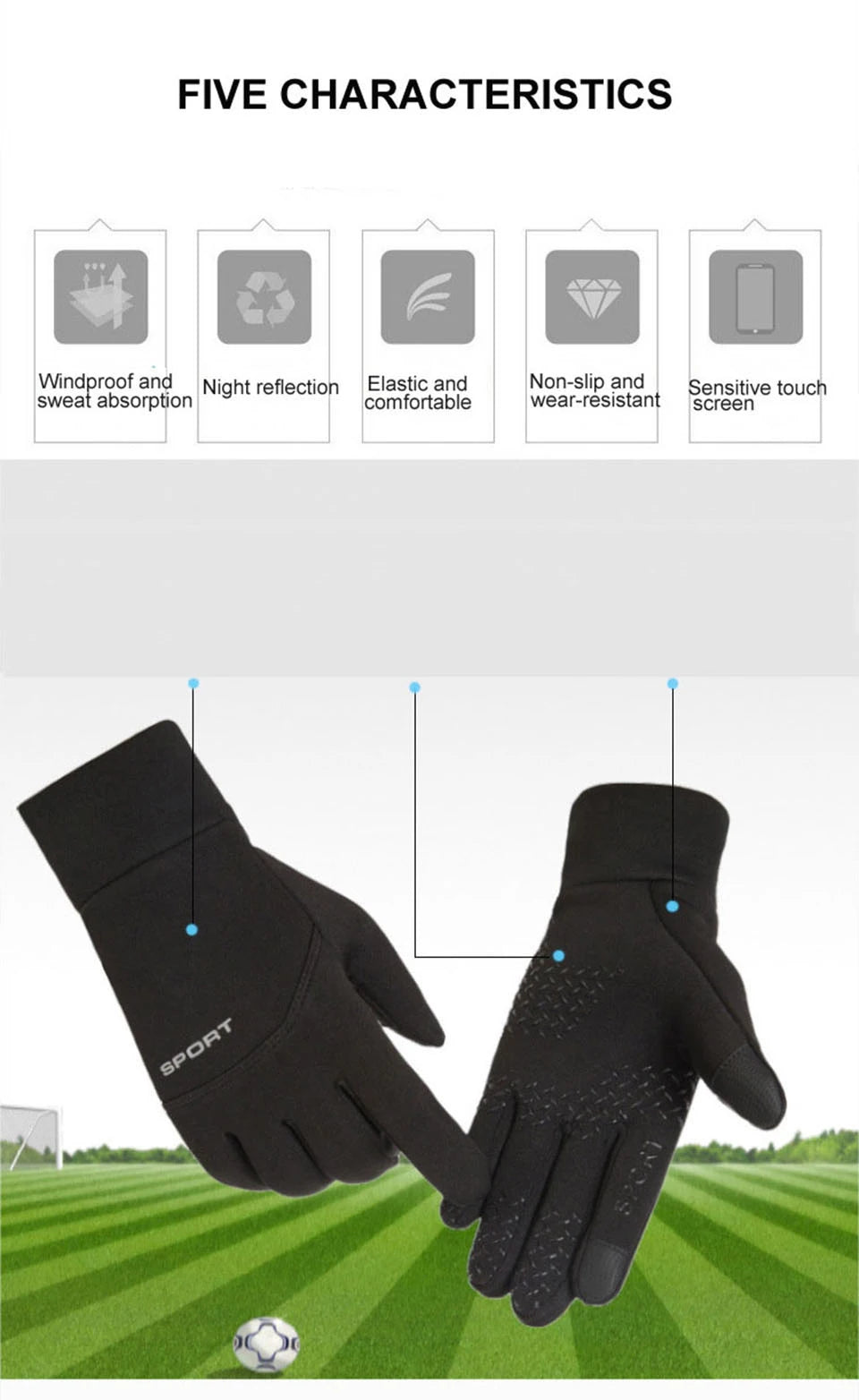 LOOGDEEL Skiing Gloves Waterproof Windproof Winter Cycling Running Ski Warmth Sports Gloves Touch Screen Full Fingers Non-Slip