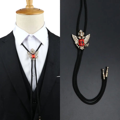 Vintage Bolo Tie Shirt Chain Cowboy Jazz Alloy Men Women Leather Rope Long Necklace Imitation Obsidian Sweater Chain Men Accesso