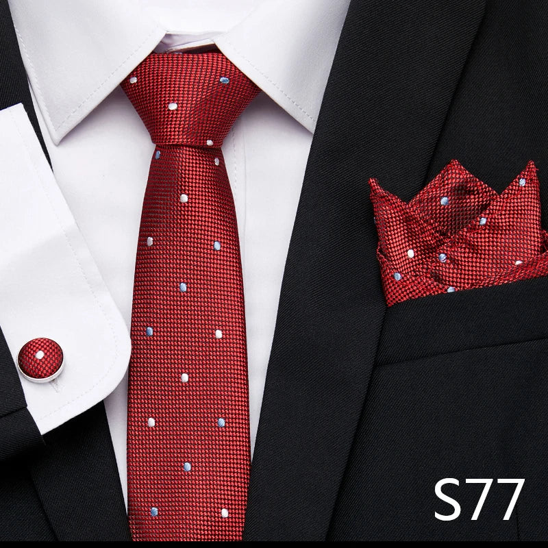 Luxury Tie Handkerchief Pocket Squares Cufflink Set Necktie For Men Blue Red Clothing Accessories