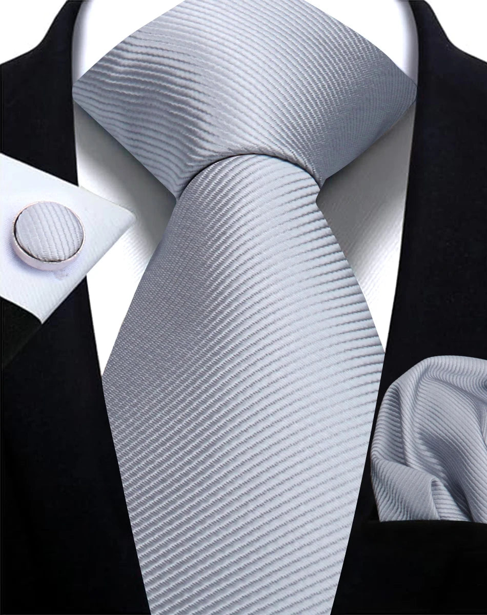 Corbata de marca de moda hecha a mano, sólida, con pañuelo y gemelos, para hombre, corbata, traje, camisa, accesorios de boda, regalos para hombre.