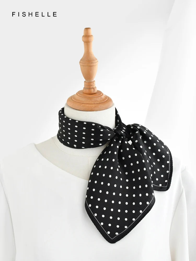 Retro Black natural silk scarf women with white dots 100% real silk scarves 50cm small square fashion wrap gift for ladies girl