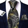 Hi-Tie Men Fashion Paisley Sage Green Necktie Handkerchief Cufflinks for Tuxedo Accessory Classic Silk Luxury Tie for Man Gift